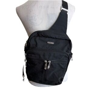 Baggallini Messenger Sling Bag Black Nylon Crossbody Handbag Travel Organizer